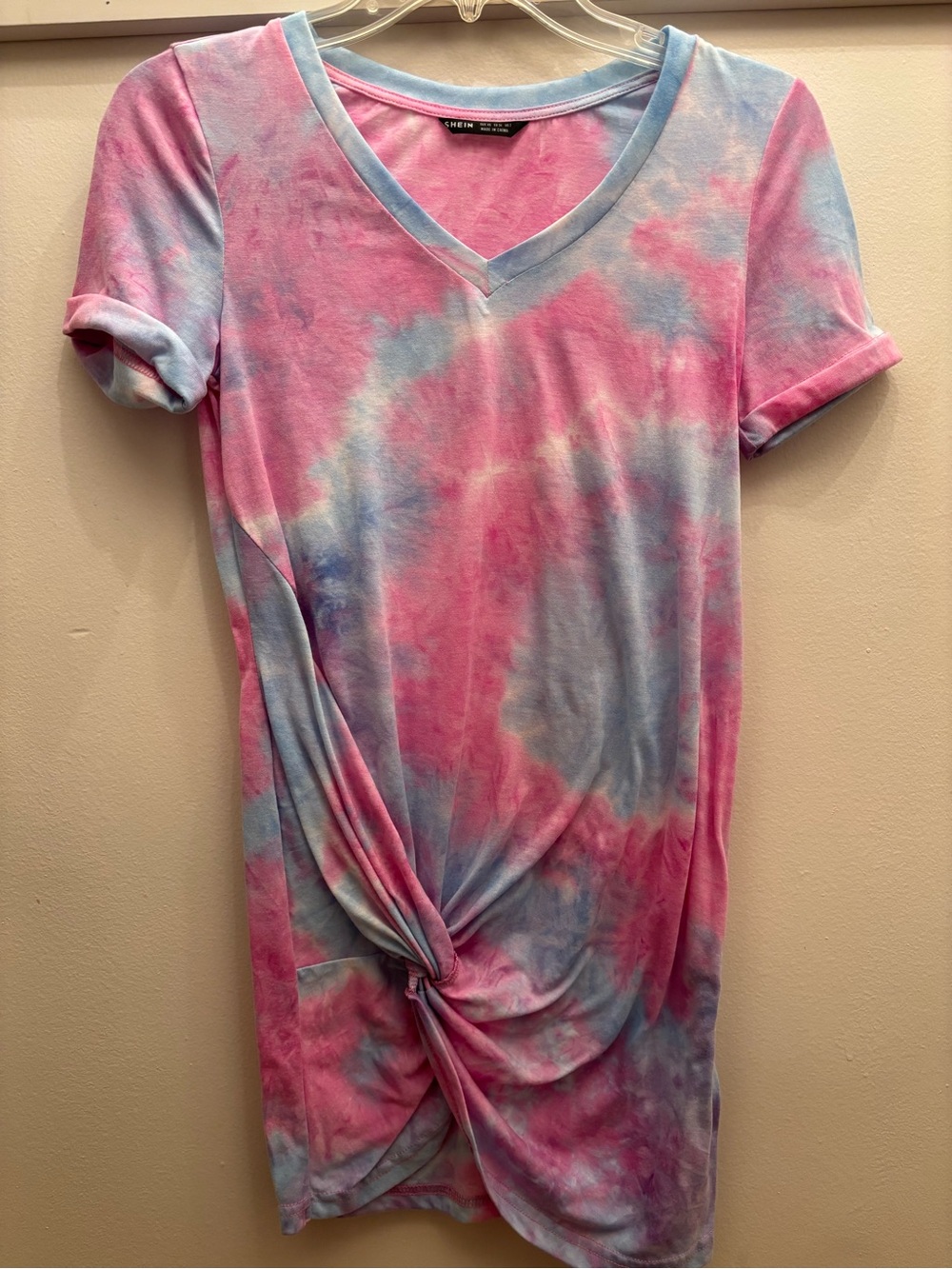 SHEIN Tie-Dye V-Neck Knot dress - Pink & Blue size XS